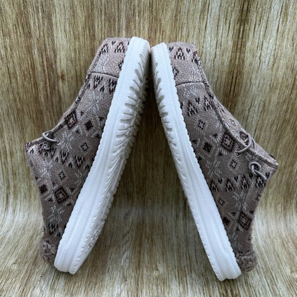 Hey Dude Wally Slip Sweater Timber Multi Mens 9 Geometric Knit Shoes Comfort NEW